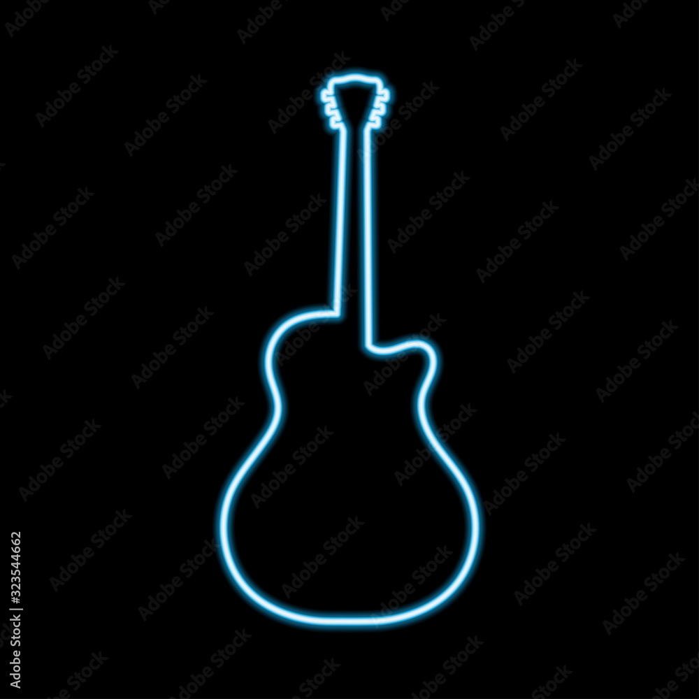 Acoustic guitar neon blue glowing of vector illustration Acoustic guitar neon blue glowing of vector illustration