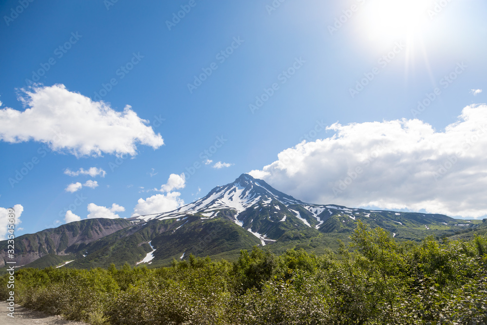 Vilyuchinsky volcano, Kamchatka peninsula, Russia. It is located southwest of the city of Petropavlovsk-Kamchatsky behind Avacha Bay.