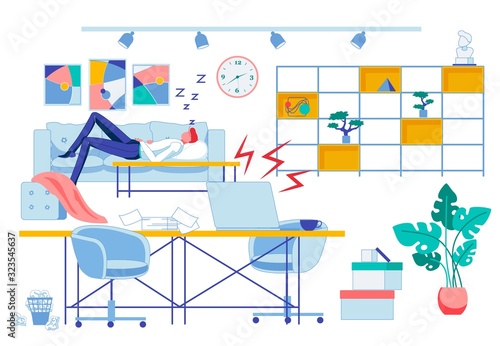Sleep at Work, Rest Room Flat Vector Illustration