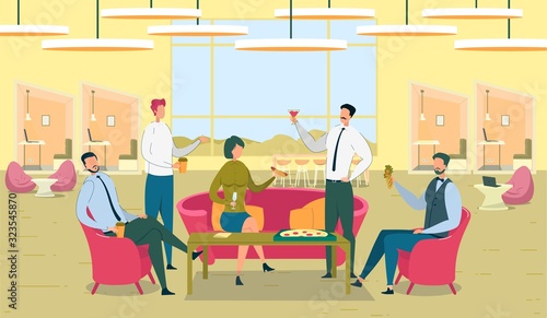 Colleagues at Lunch Break Flat Vector Illustration
