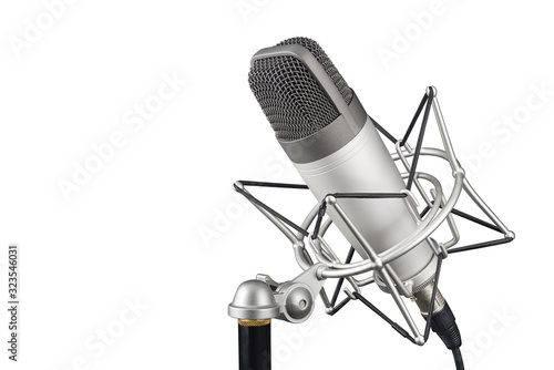 Silver studio condenser microphone isolated on white background