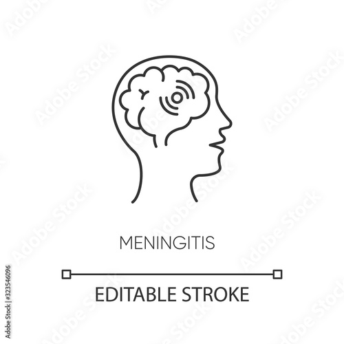 Meningitis pixel perfect linear icon. Thin line customizable illustration. Meningococcal disease, dangerous meninges inflammation contour symbol. Vector isolated outline drawing. Editable stroke