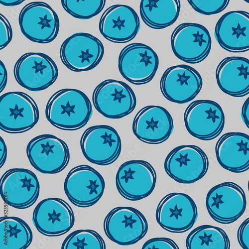 Vector seamless summer pattern with blueberries. Tasty berries drawn in line art and colored in misprint style
