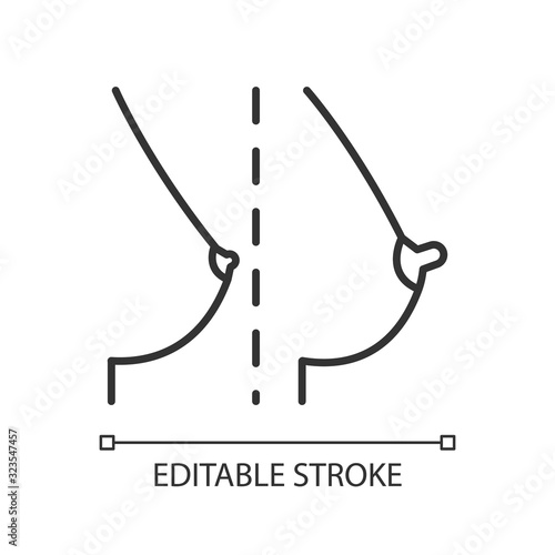 Breast and nipple change pixel perfect linear icon. Early symptom of pregnancy. Female anatomy. Thin line customizable illustration. Contour symbol. Vector isolated outline drawing. Editable stroke