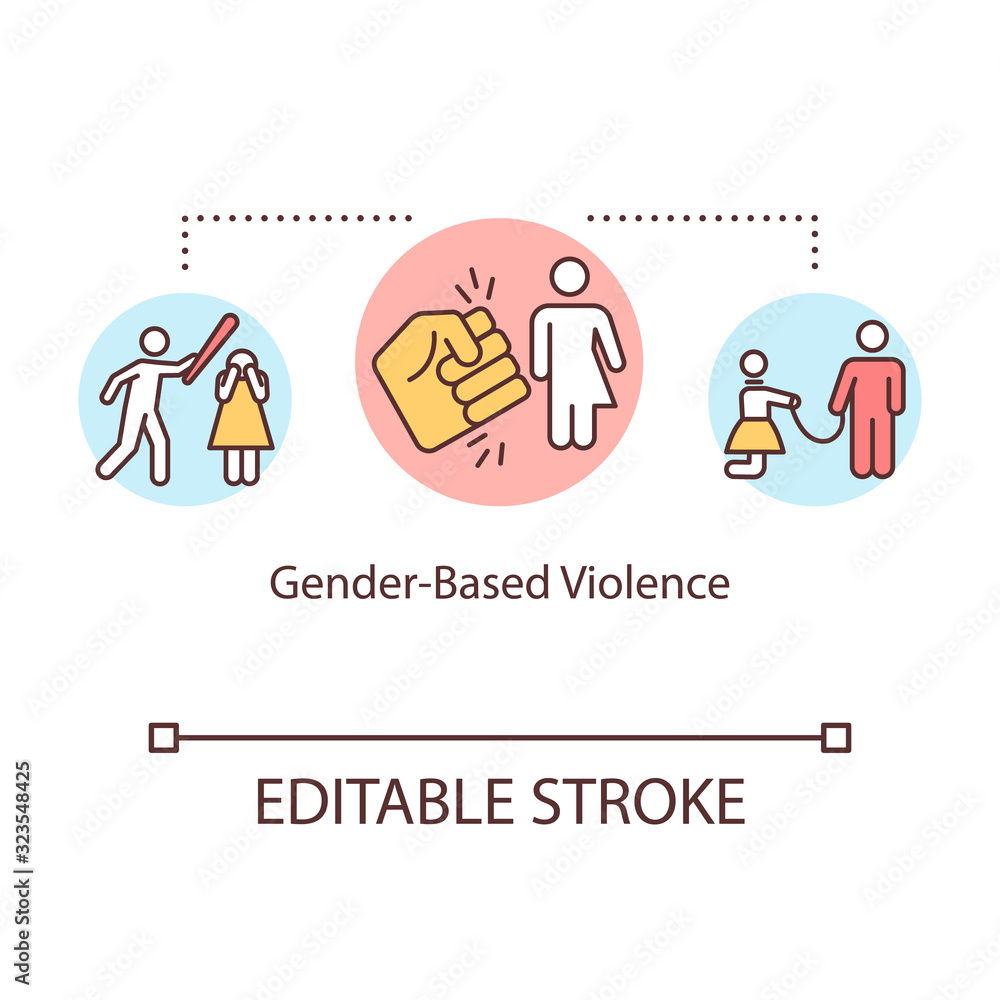 Gender based violence concept icon. Hatred of women, male supremacy ideology, female assault idea thin line illustration. Vector isolated outline RGB color drawing. Editable stroke