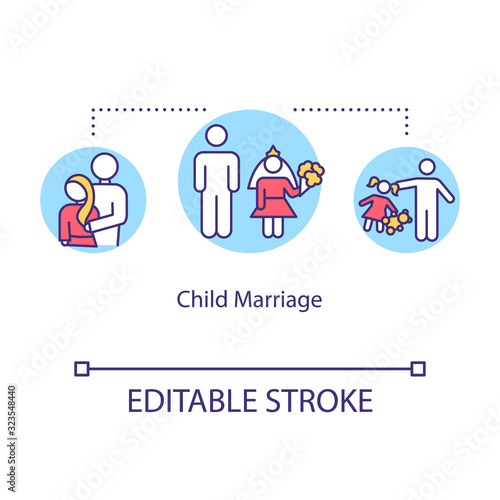 Child marriage concept icon. Patriarchy, male supremacy ideology. Forced marriage, children rights violation idea thin line illustration. Vector isolated outline RGB color drawing. Editable stroke