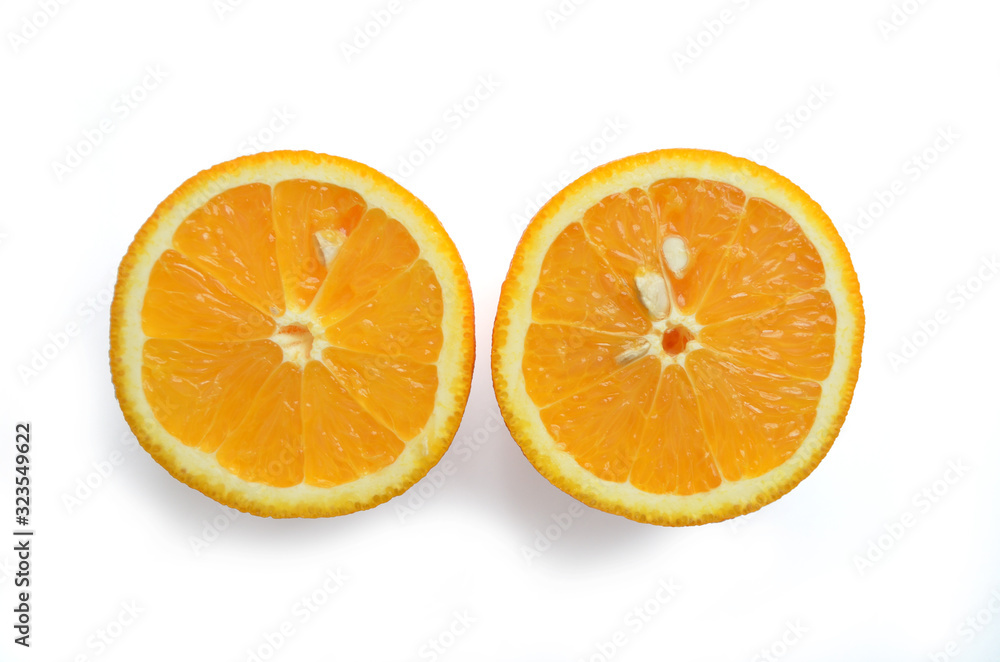 the two orange half isolated on white background the two orange half isolated on white background