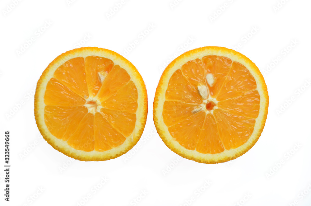 the two orange half isolated on white background the two orange half isolated on white background