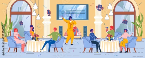 People in Restaurant with Showman Performance.