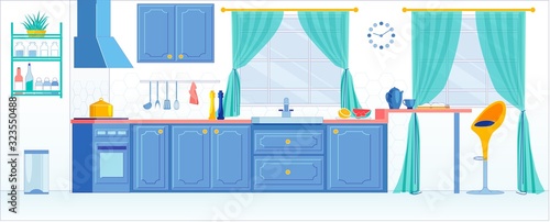 Contemporary Equipped Kitchen Interior Backdrop.