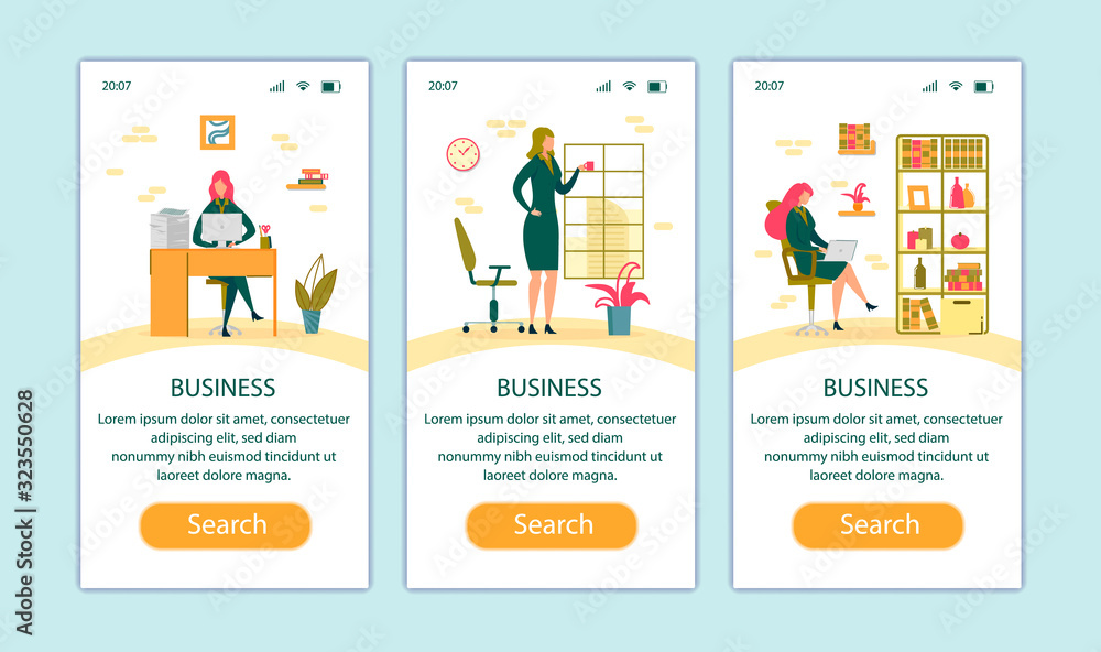Business Woman Working Routine Mobile App Page