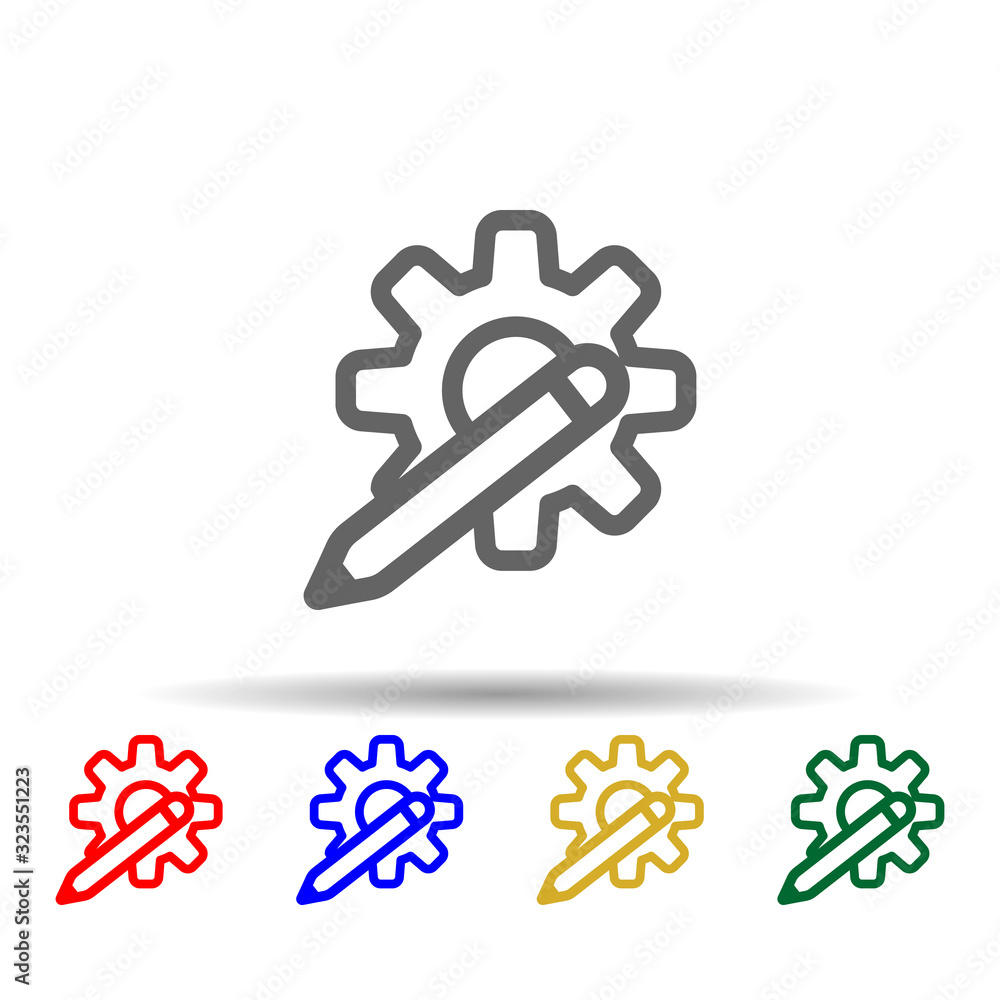 Gear pen multi color style icon. Simple thin line, outline vector of web icons for ui and ux, website or mobile application