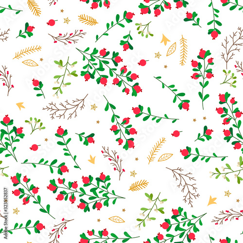 Christmas seamless pattern with cute winter plants