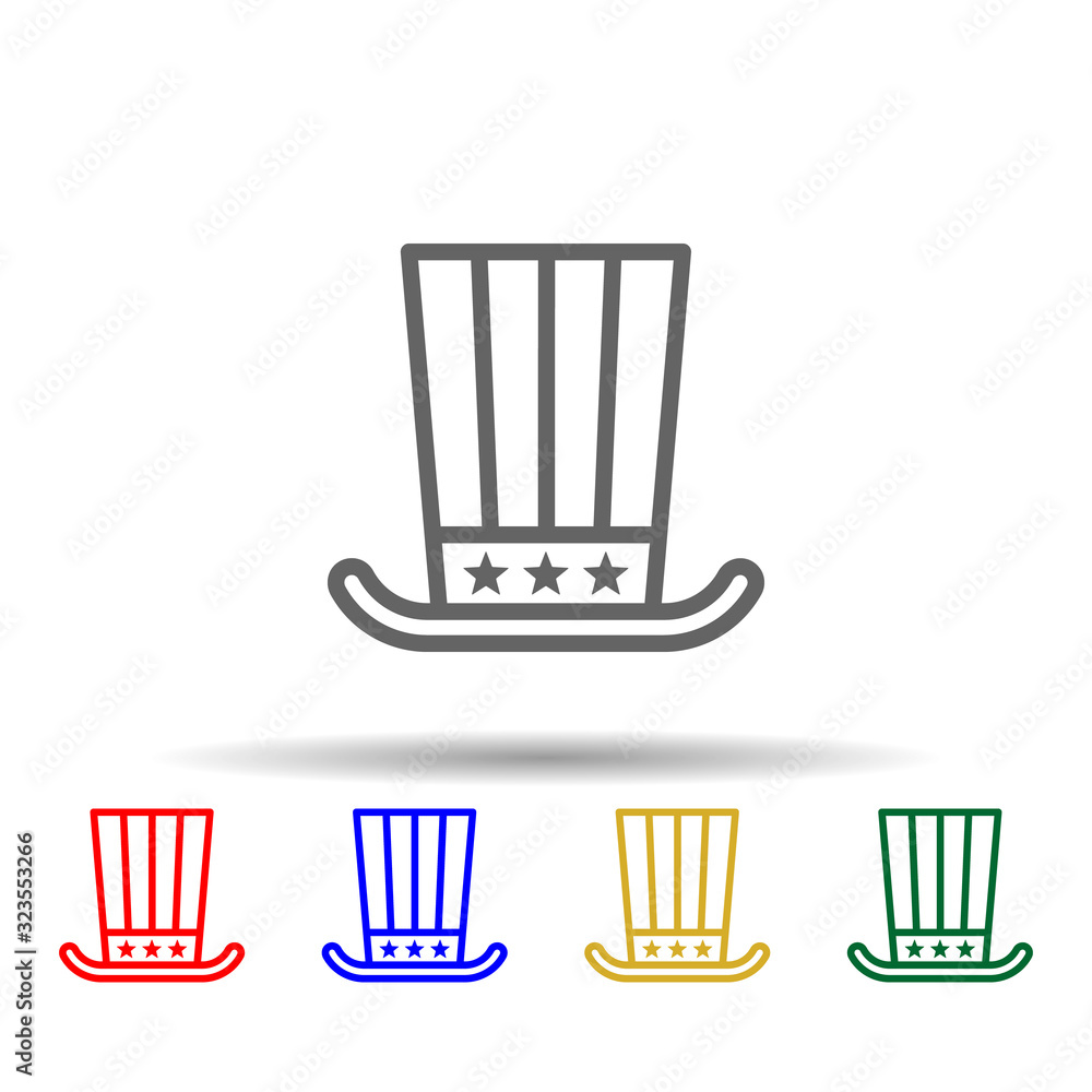 Hat, usa multi color style icon. Simple thin line, outline vector of 4th of july icons for ui and ux, website or mobile application Hat, usa multi color style icon. Simple thin line, outline vector of 4th of july icons for ui and ux, website or mobile application
