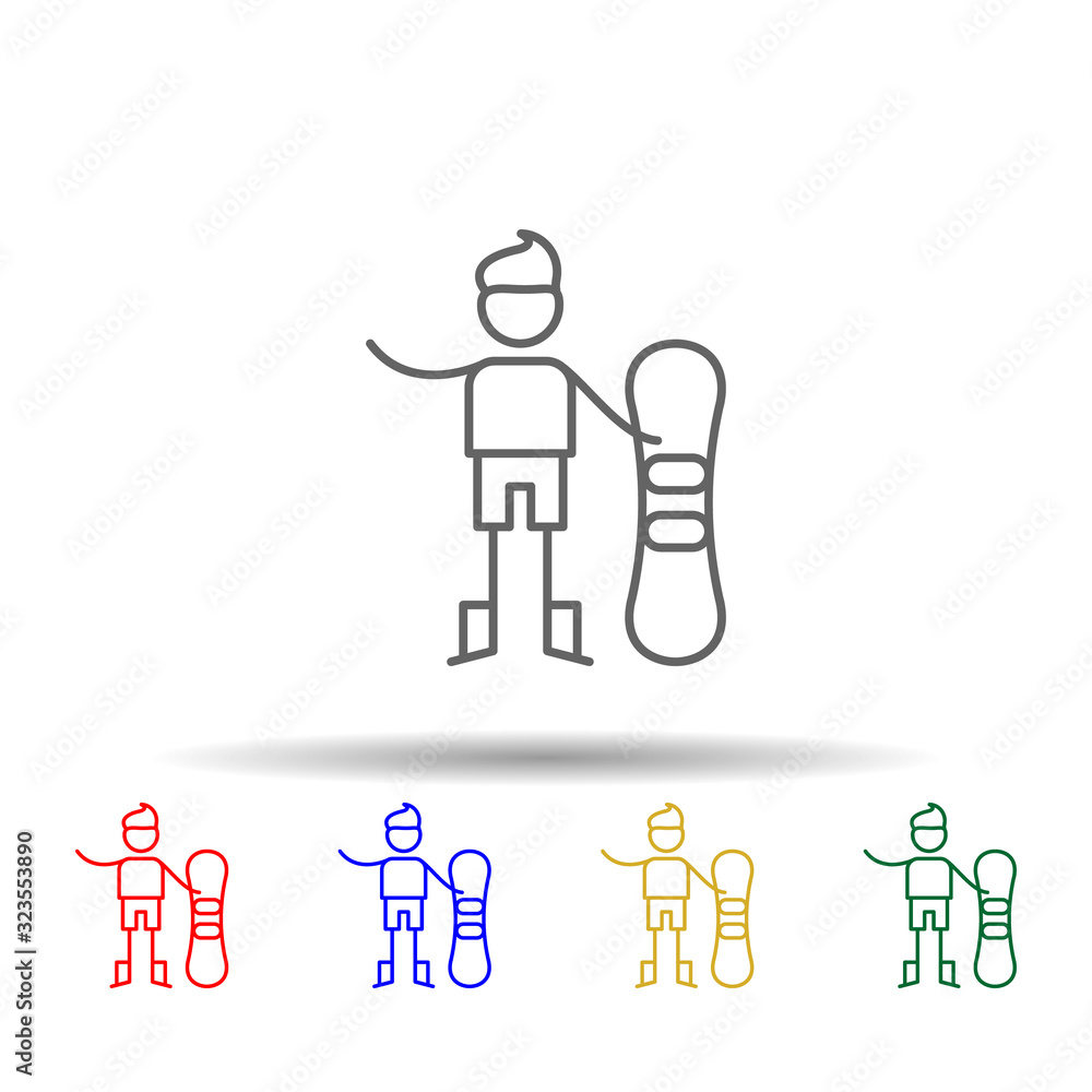 Snowboarder, adventure multi color style icon. Simple thin line, outline vector of Adventure icons for ui and ux, website or mobile application Snowboarder, adventure multi color style icon. Simple thin line, outline vector of Adventure icons for ui and ux, website or mobile application
