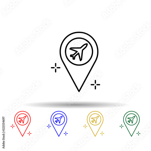 Location, airplane, airport multi color style icon. Simple thin line, outline vector of Airport icons for ui and ux, website or mobile application