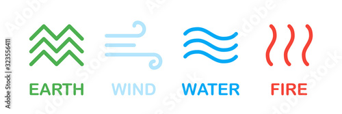 Elements of nature. Earth wind water fire nature isolated symbols or signs. Nature concept. Environment art design.