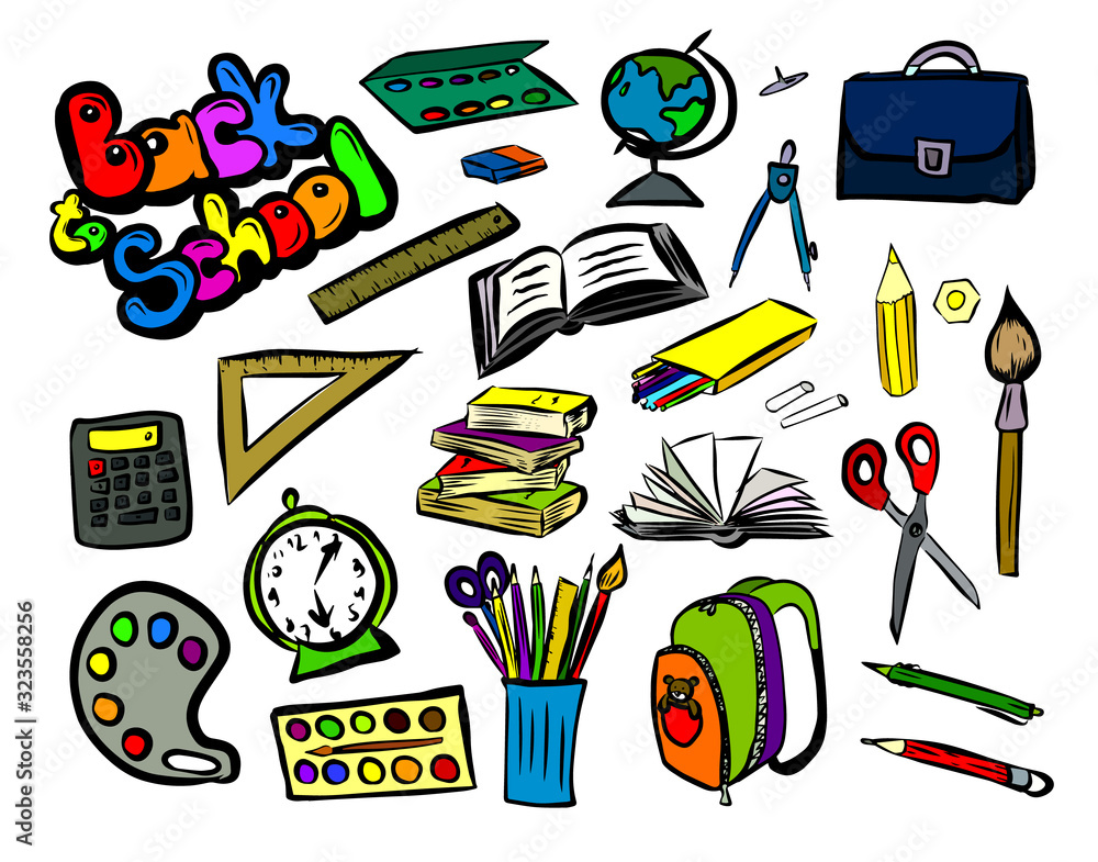 A set of school subjects. Back to school. Vector illustration
