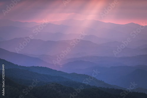 Pink Light And Blue Ridge Mountains