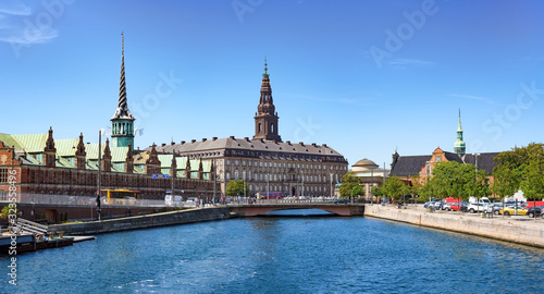 Christianborg palace and formal stock exchange building in historical center of Copenhagen, Denmark