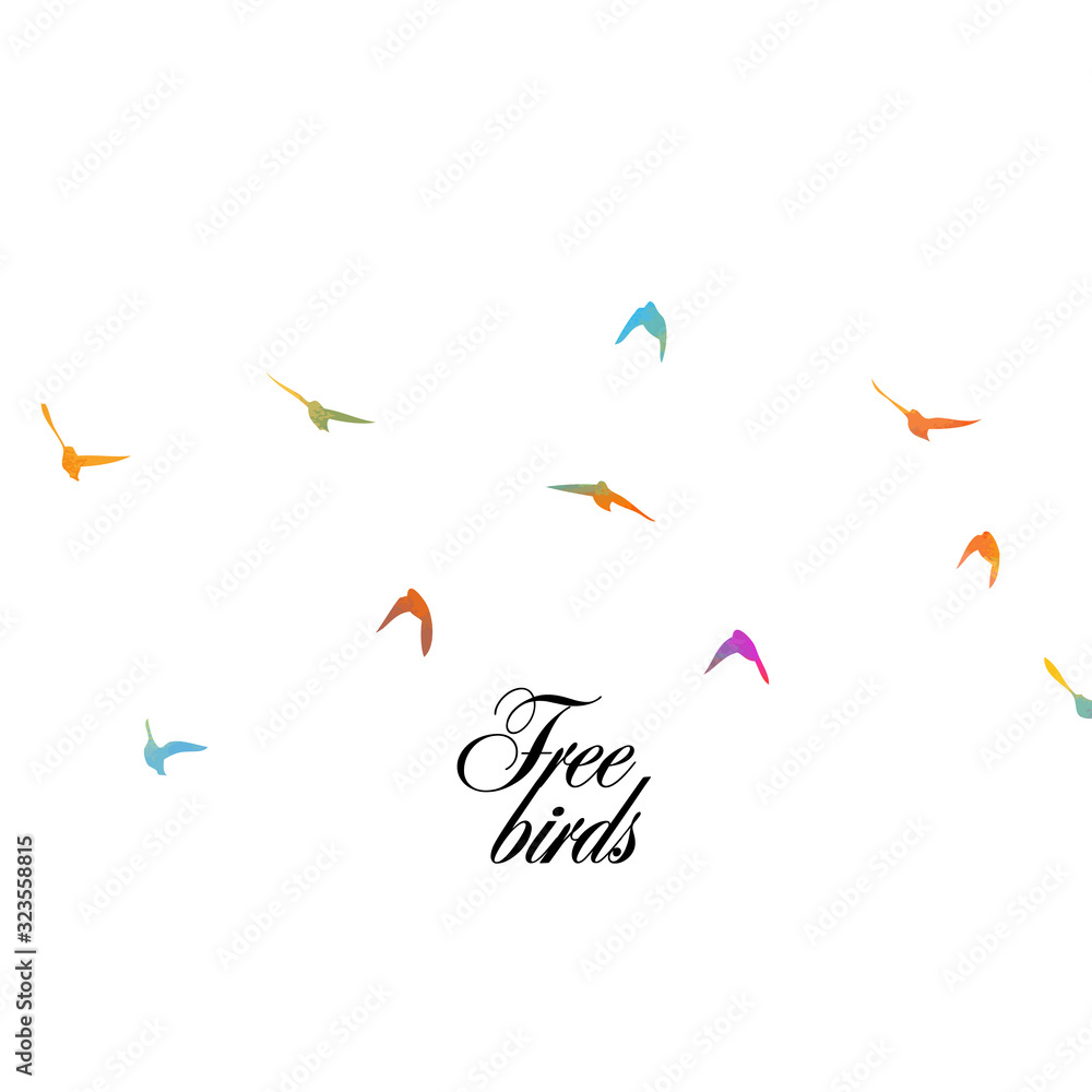 Multi-colored birds. A flock of flying rainbow birds. Vector illustration Multi-colored birds. A flock of flying rainbow birds. Vector illustration