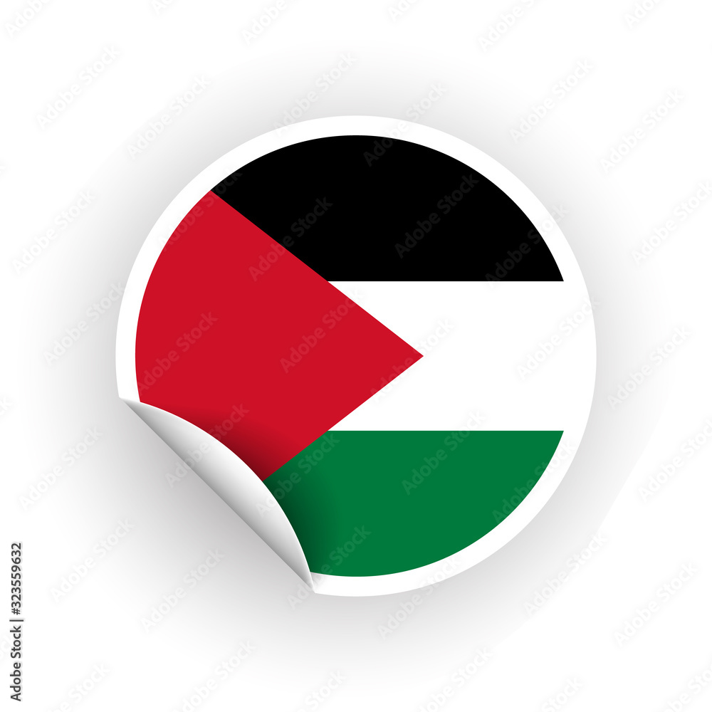 Sticker of Palestine flag with peel off corner isolated on white background. Paper banner or circle curl label sticker with flip edge. Vector color post note for advertising design. Sticker of Palestine flag with peel off corner isolated on white background. Paper banner or circle curl label sticker with flip edge. Vector color post note for advertising design.