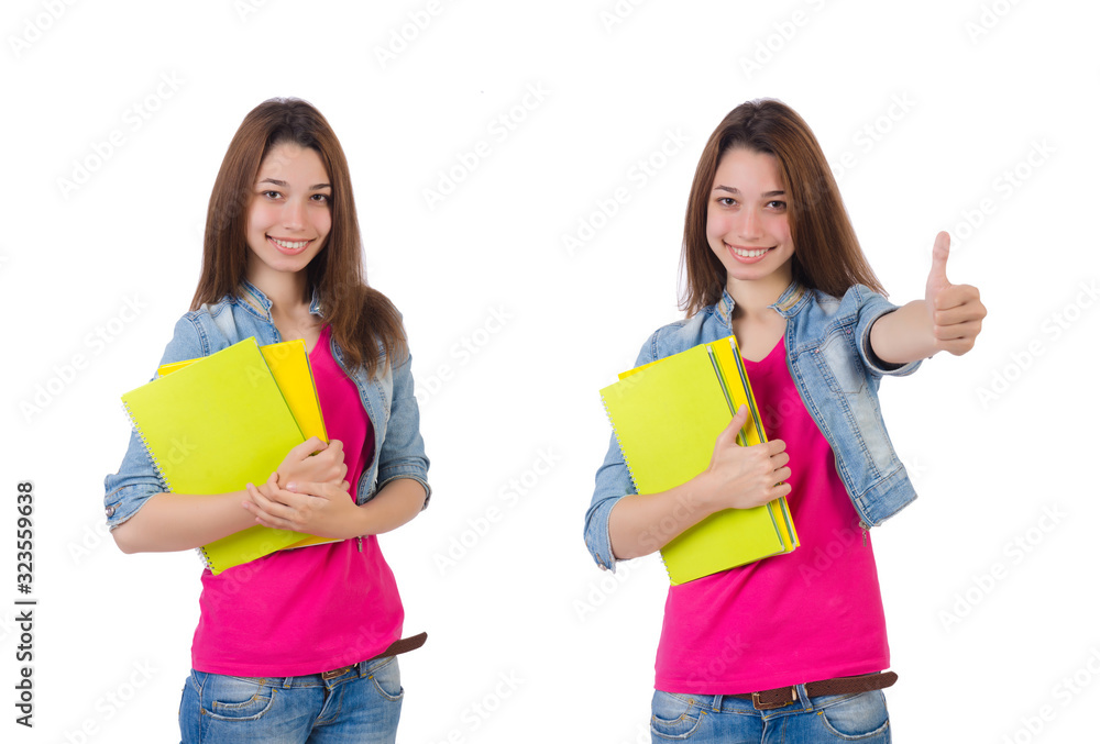 Student girl with books on white Student girl with books on white