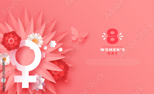 Women's Day papercut pink spring flower card