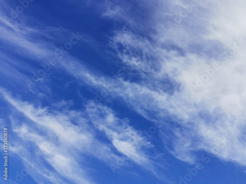 Bright blue sky with clouds, background for design, decoration or wallpaper