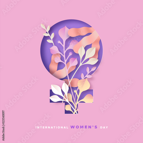 Women's day pink papercut nature symbol card