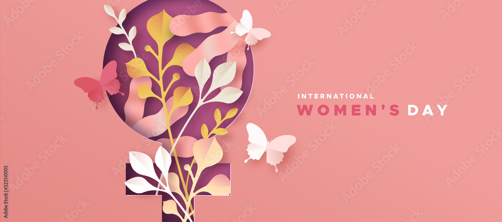 Fototapeta Women's day pink papercut nature symbol card