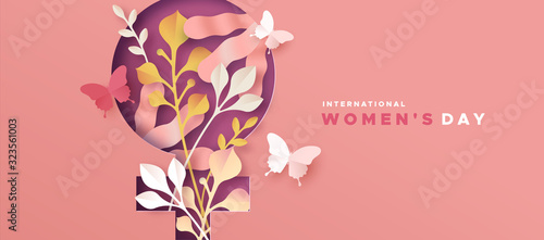 Women's day pink papercut nature symbol card