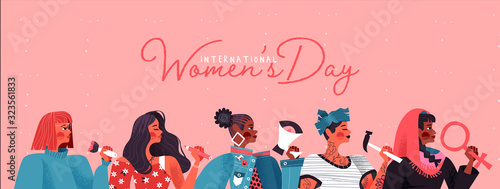 Women's day card of diverse women social team