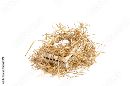illustrating a safety deposit box; a straw nest with eggs in a wooden crate isolated on white
