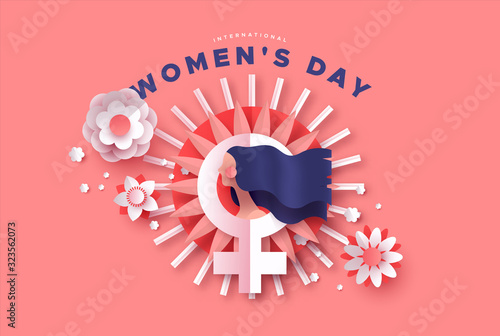 Women's day papercut spring flower woman card