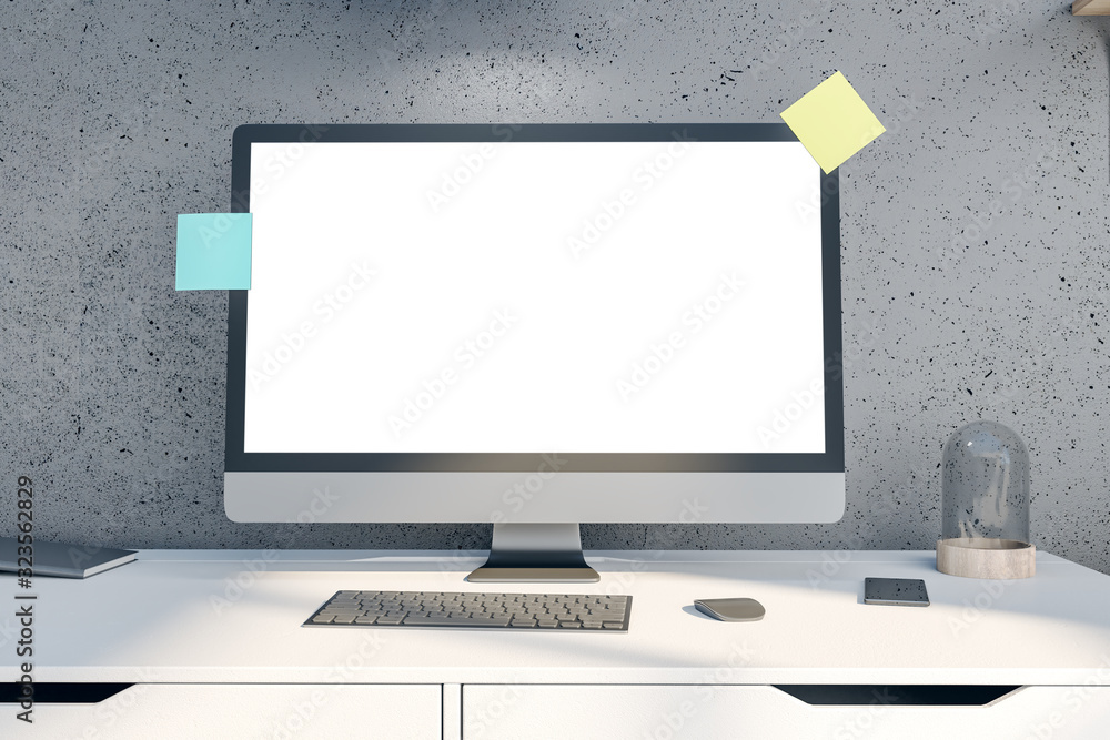 Fototapeta premium Contemporary designer computer with sticker on screen