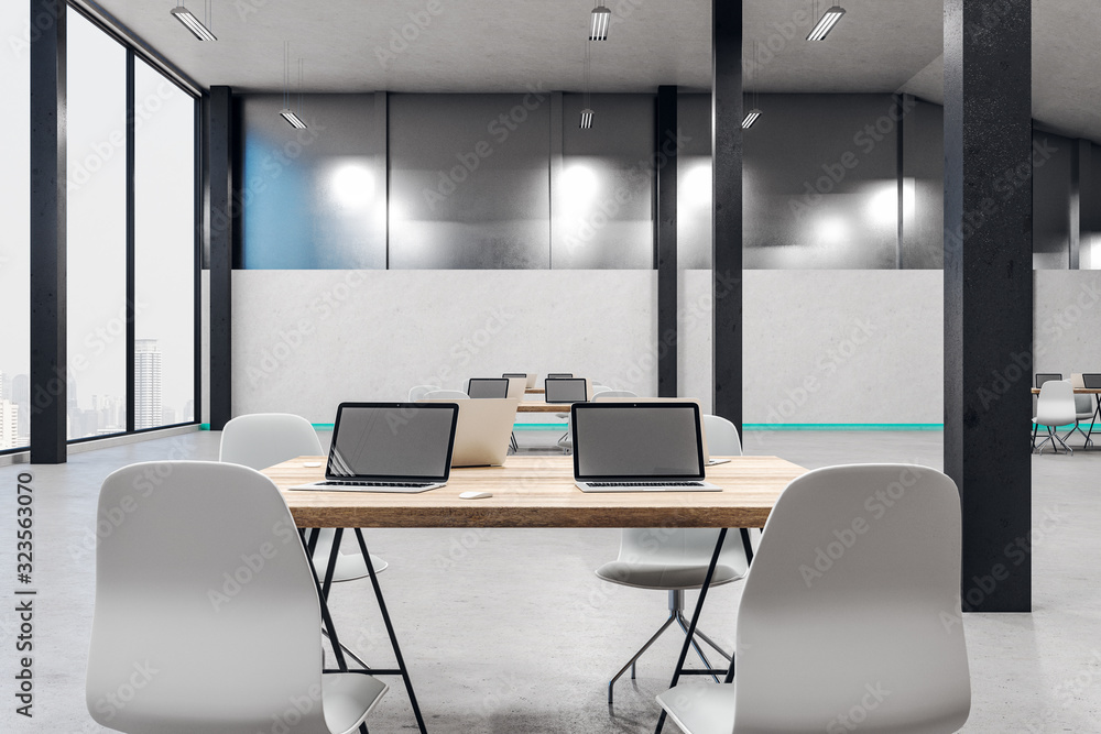 Clean workplace interior with laptops Clean workplace interior with laptops