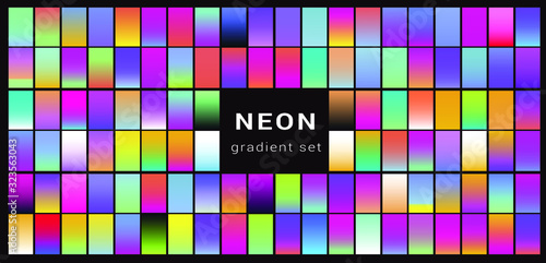 Set of duotone and holographic swatches for trendy coloring. Retrowave neon color palette.