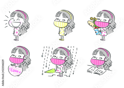 girl wear mask action diary set