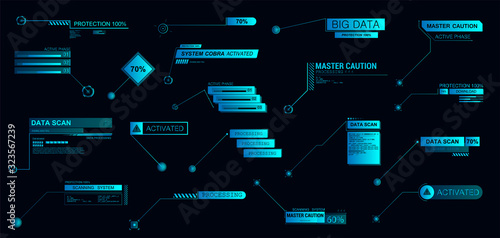 Digital Callouts titles in futuristic style HUD. Modern interface banners for presentation or infographics. Template set info callouts titles. Futuristic elements text bars. Vector illustration photo