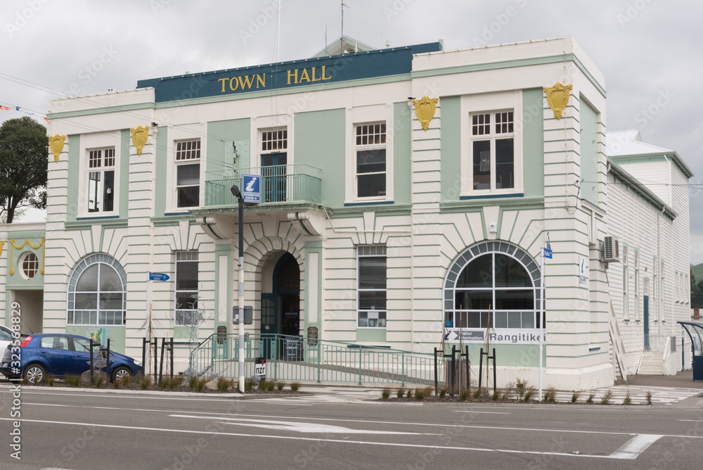 The Taihape Town Hall in the Rangitikei District, Manawatu / Wanganui, New Zealand.