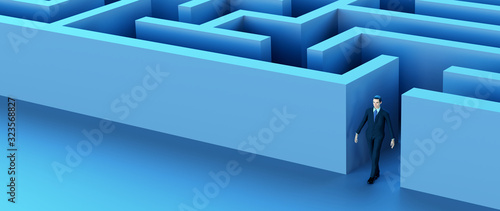 businessman successful freedom exit labyrinth solution 3D illustration