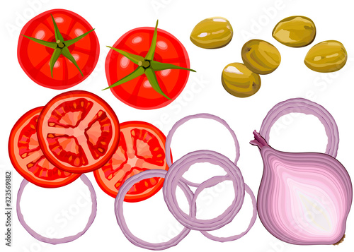 Set of fresh raw vegetables on white background. Salad mix, vegetarian organic food