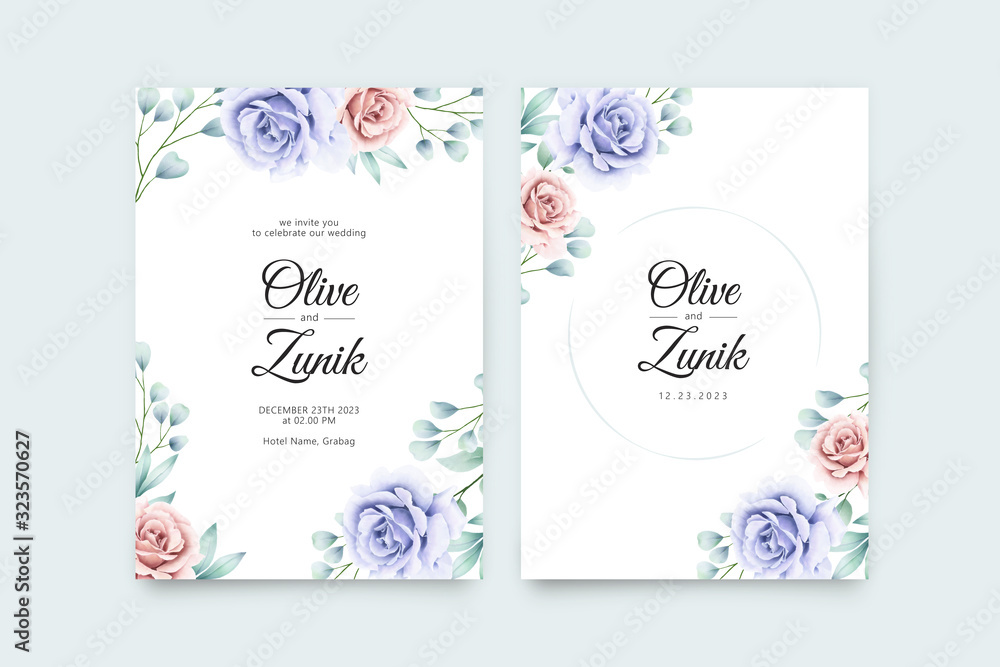 Wedding invitation template with beautiful floral watercolor