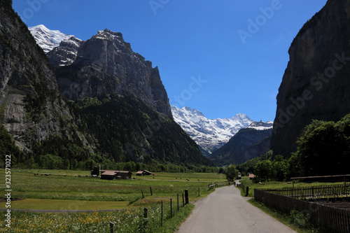 A path through the Lauterbrunnen Valley in Switzerland.