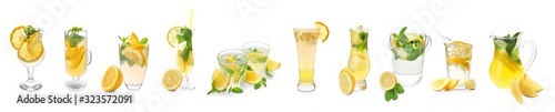 Fresh lemonade on white background