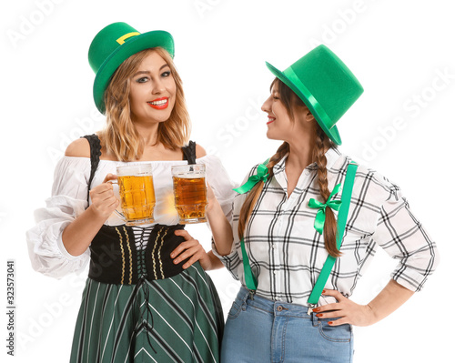 Funny young women with beer...