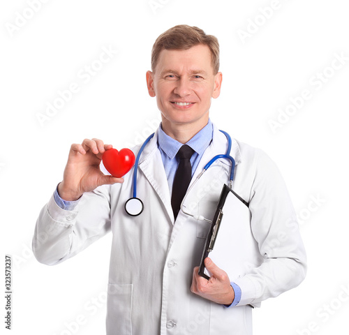 Male cardiologist on white ...