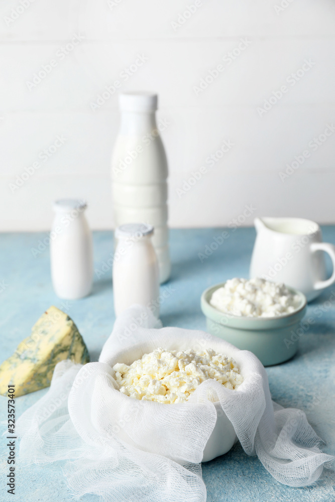 Different dairy products on table Different dairy products on table