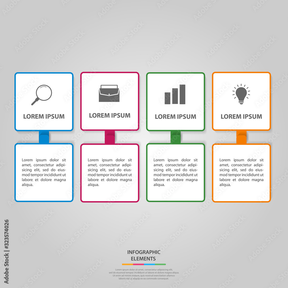 Infographic elements. Business concept timeline. Modern infograph template with four steps. Can use for workflow layout, diagram, banner, webdesign, presentation. Vector illustration. Infographic elements. Business concept timeline. Modern infograph template with four steps. Can use for workflow layout, diagram, banner, webdesign, presentation. Vector illustration.